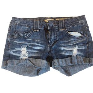 Indigo Rein Womens Boyfriend Shorts Roll Cuffed Hem Distressed Blue Size 1